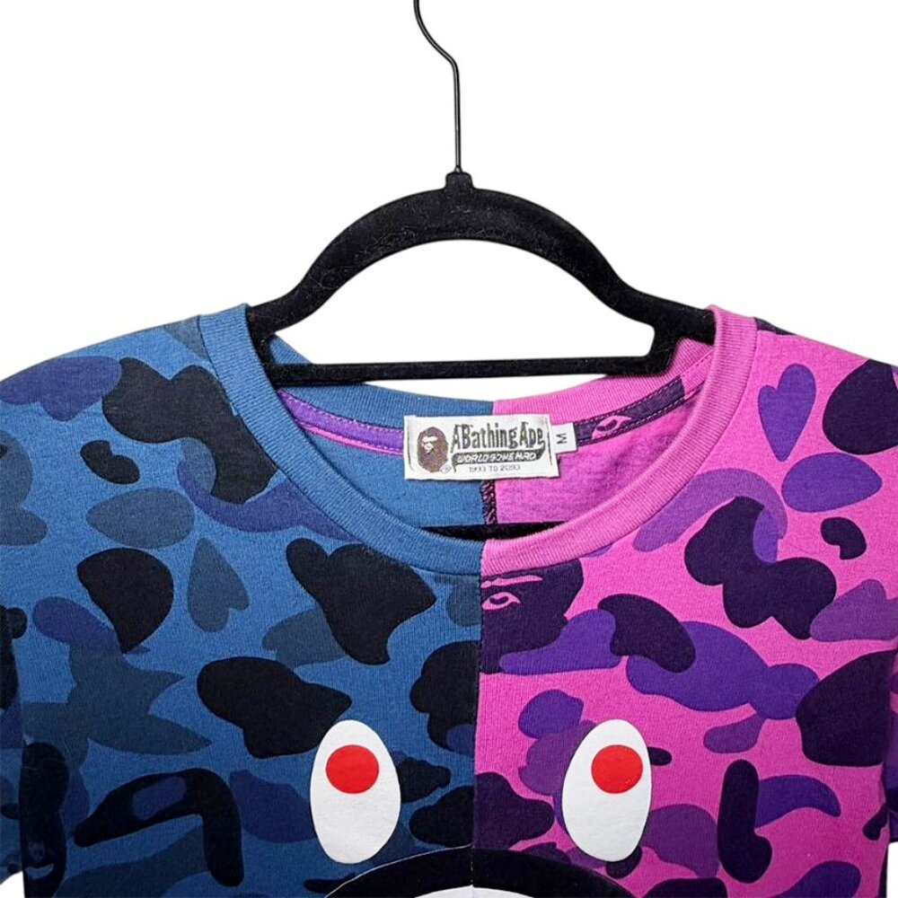 A BATHING APE Split Two Tone Leopard Ape Print Tee - Picture 3 of 9